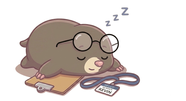 Kevin, asleep on his clipboard
