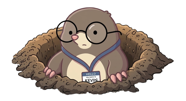 Kevin, emerging from a mole-hole
